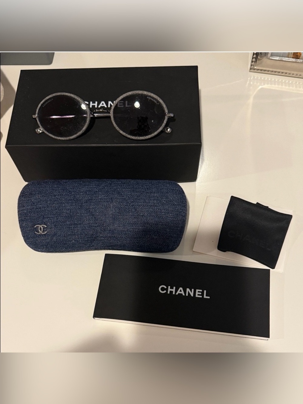 CHANEL Round Denim Sunglasses